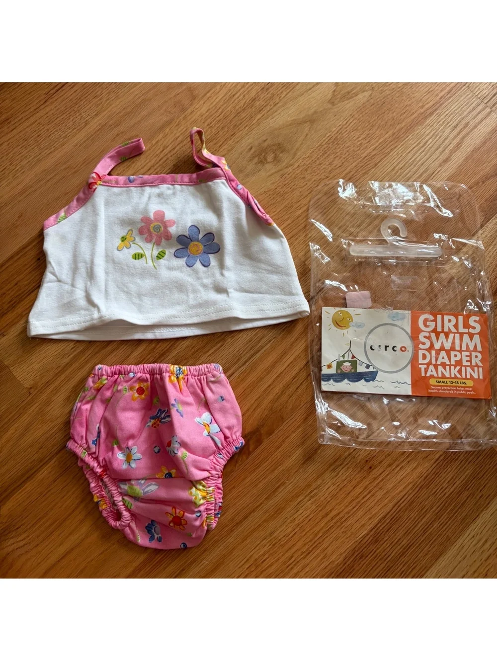 Circo Girls Floral Swim Diaper Tankini 2 Piece Swimsuit Pink White 13-18 lbs